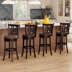 Set of 2 Bar Height Swivel Stools with Hollowed X Backs in Espresso, 30 Inch Seat