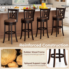 Set of 2 Bar Height Swivel Stools with Hollowed X Backs in Espresso, 30 Inch Seat