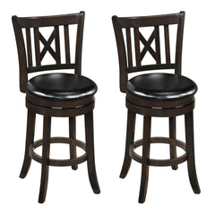 Set of 2 Swivel Counter Stools with Cut X Backs and Black Seats, 26 Inch Seat Height