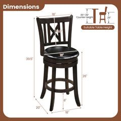 Set of 2 Swivel Counter Stools with Cut X Backs and Black Seats, 26 Inch Seat Height