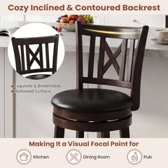 Set of 2 Swivel Counter Stools with Cut X Backs and Black Seats, 26 Inch Seat Height