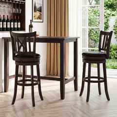 Set of 2 Bar Height Swivel Stools with Cut X Backs and Black Seats, 30 Inch Seat