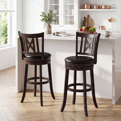 Set of 2 Bar Height Swivel Stools with Cut X Backs and Black Seats, 30 Inch Seat