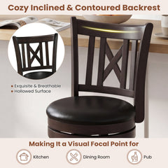 Set of 2 Bar Height Swivel Stools with Cut X Backs and Black Seats, 30 Inch Seat