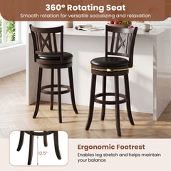 Set of 2 Bar Height Swivel Stools with Cut X Backs and Black Seats, 30 Inch Seat