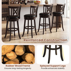 Set of 2 Bar Height Swivel Stools with Cut X Backs and Black Seats, 30 Inch Seat