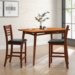 Set of 2 Slatted Back Counter Stools in Walnut with Padded Seats, 25.5 Inch Seat