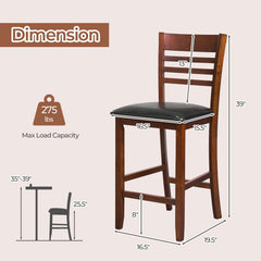 Set of 2 Slatted Back Counter Stools in Walnut with Padded Seats, 25.5 Inch Seat