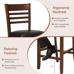 Set of 2 Slatted Back Counter Stools in Walnut with Padded Seats, 25.5 Inch Seat