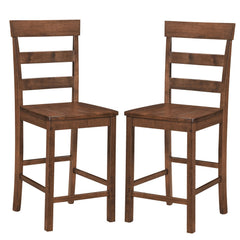 Set of 2 Ladder Back Counter Stools in Walnut with Timber Seats, 24 Inch Seat Height