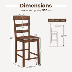 Set of 2 Ladder Back Counter Stools in Walnut with Timber Seats, 24 Inch Seat Height