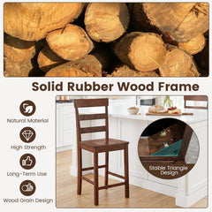 Set of 2 Ladder Back Counter Stools in Walnut with Timber Seats, 24 Inch Seat Height