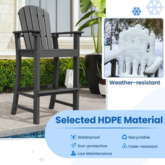 Set of 2 Counter Height Outdoor HDPE Bar Stool with Armrests and Footrest-Black