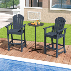 Set of 2 Counter Height Outdoor HDPE Bar Stool with Armrests and Footrest-Navy