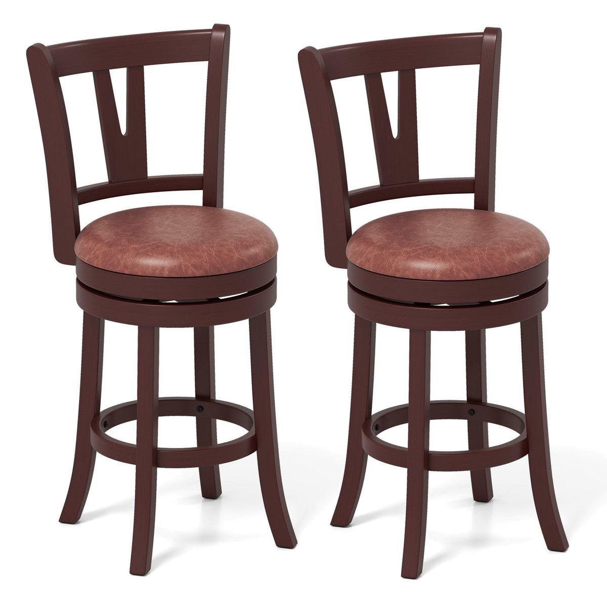 Set of 2 Swivel Counter Stools with High Backs and 105 Degree Recline, 26 Inch Seat