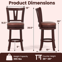 Set of 2 Swivel Counter Stools with High Backs and 105 Degree Recline, 26 Inch Seat