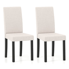 Set of 2 Mid Century Parsons Dining Chairs, Beige Faux Linen with 3.5 Inch Seat Cushion and Rubber Wood Legs