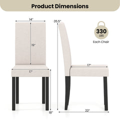 Set of 2 Mid Century Parsons Dining Chairs, Beige Faux Linen with 3.5 Inch Seat Cushion and Rubber Wood Legs