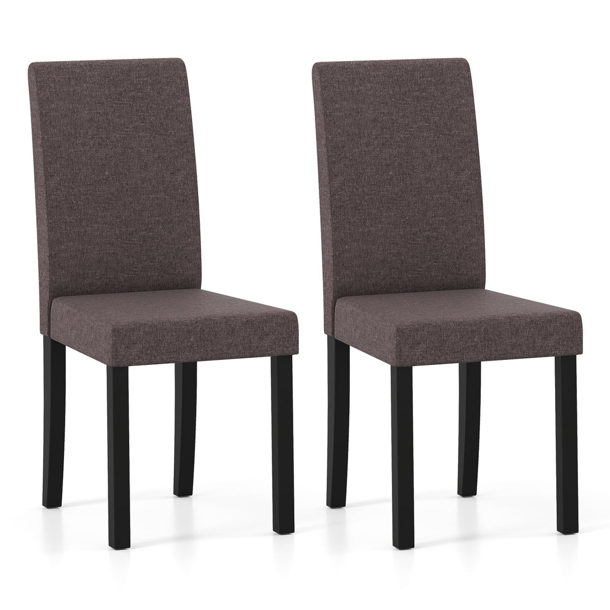 Set of 2 Mid Century Parsons Dining Chairs, Brown Faux Linen with 18 Inch Seat Height and Rubber Wood Legs