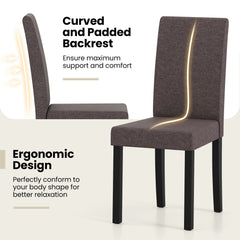 Set of 2 Mid Century Parsons Dining Chairs, Brown Faux Linen with 18 Inch Seat Height and Rubber Wood Legs