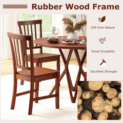 Set of 2 Slat Back Wooden Dining Chairs, Walnut Rubber Wood with Inclined Back