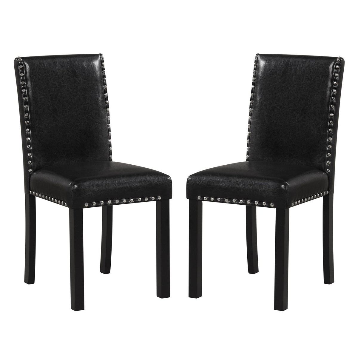Set of 2 Parsons Dining Chairs, Black Faux Leather with Nailhead Trim and 4.5 Inch Seat, 400 lb