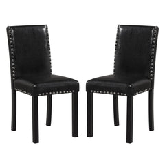 Set of 2 Parsons Dining Chairs, Black Faux Leather with Nailhead Trim and 4.5 Inch Seat, 400 lb