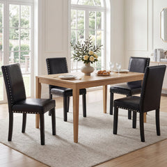 Set of 2 Parsons Dining Chairs, Black Faux Leather with Nailhead Trim and 4.5 Inch Seat, 400 lb