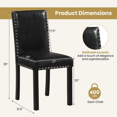 Set of 2 Parsons Dining Chairs, Black Faux Leather with Nailhead Trim and 4.5 Inch Seat, 400 lb