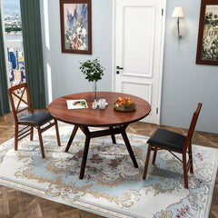 Set of 2 Folding X Back Dining Chairs, Espresso Rubber Wood with Black PVC Leather Seat, 400 lb