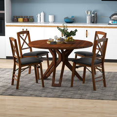 Set of 2 Folding X Back Dining Chairs, Espresso Rubber Wood with Black PVC Leather Seat, 400 lb