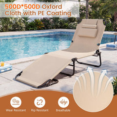 Set of 2 Folding Face Down Tanning Loungers with 6 Pillows, Beige