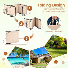 Set of 2 Folding Face Down Tanning Loungers with 6 Pillows, Beige