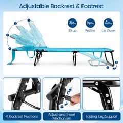 Set of 2 Folding Tanning Loungers with Face Holes and Flaps, Turquoise