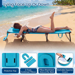 Set of 2 Folding Tanning Loungers with Face Holes and Flaps, Turquoise