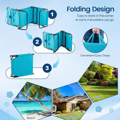 Set of 2 Folding Tanning Loungers with Face Holes and Flaps, Turquoise