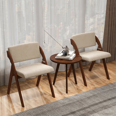 Set of 2 Folding Dining Chairs, Walnut Rubber Wood A Frame with Beige Padded Seat and Back