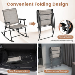Set of 2 Folding Rocking Chair with Breathable Seat Fabric-Brown