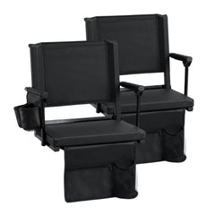 Set of 2 Folding Stadium Seat with Cup Holders and Pockets-Black