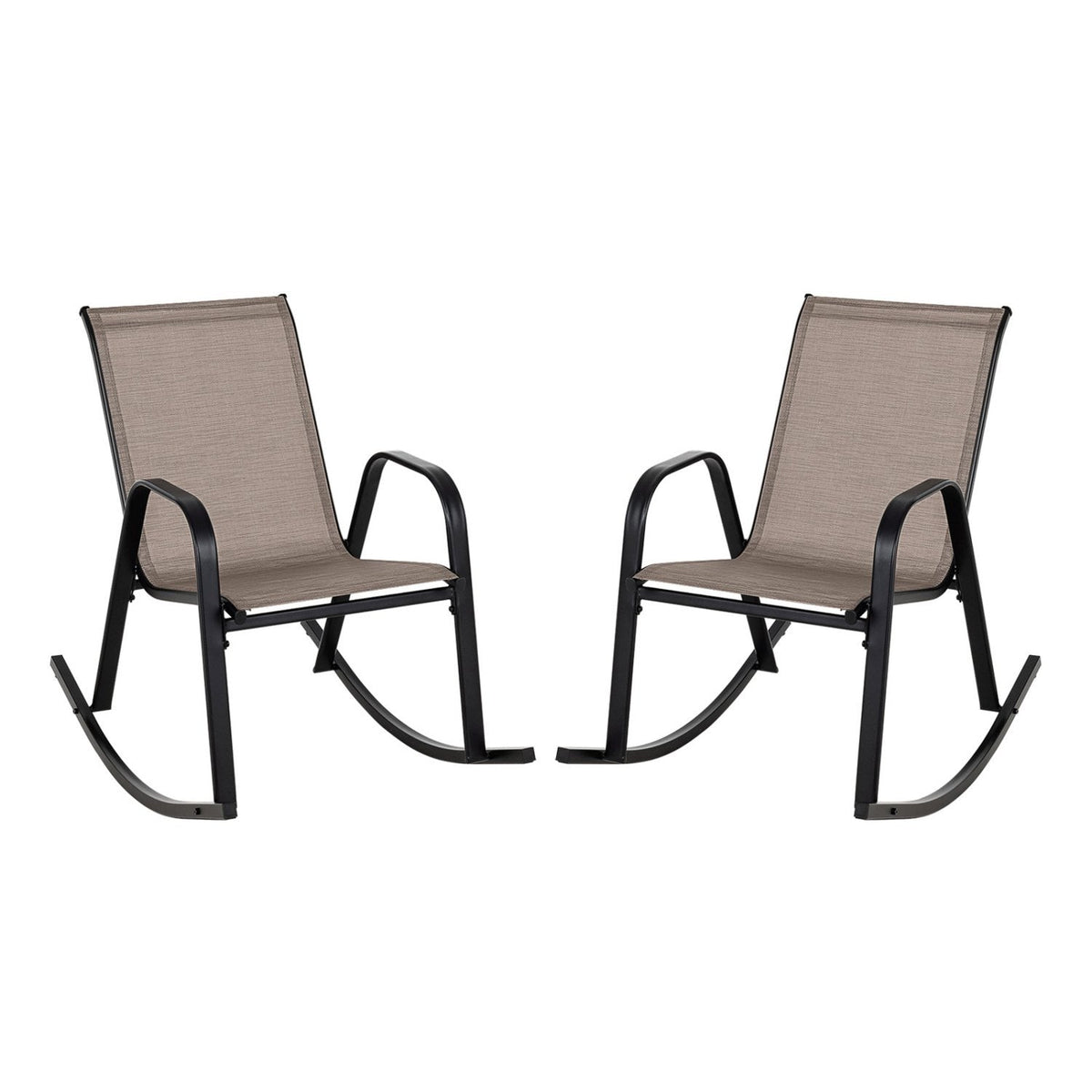 Set of 2 Heavy-Duty Metal Patio Rocking Chair with Breathable Seat Fabric-Brown