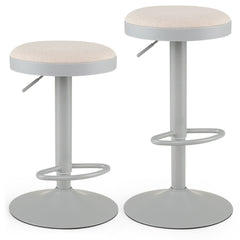 Set of 2 Backless Gas Lift Bar Stools in Grey Fabric with D Shaped Footrest, 23.5 to 32 Inch