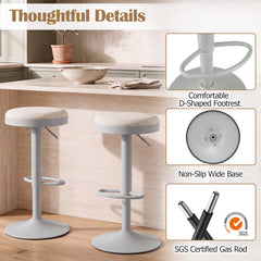 Set of 2 Backless Gas Lift Bar Stools in Grey Fabric with D Shaped Footrest, 23.5 to 32 Inch