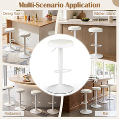 Set of 2 Backless Gas Lift Bar Stools in White Fabric with D Shaped Footrest, 23.5 to 32 Inch