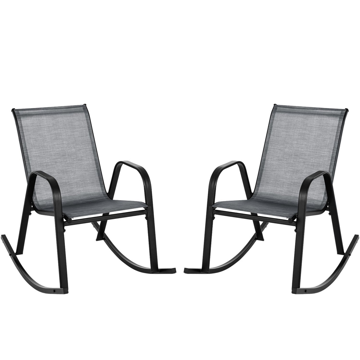 Set of 2 Metal Patio Rocking Chair with Breathable Seat Fabric-Gray