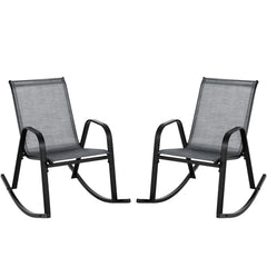 Set of 2 Metal Patio Rocking Chair with Breathable Seat Fabric-Gray