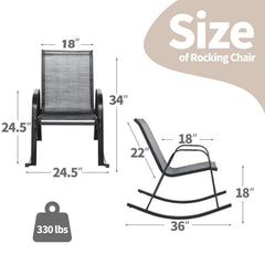 Set of 2 Metal Patio Rocking Chair with Breathable Seat Fabric-Gray
