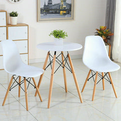 Set of 2 Mid Century Moulded Shell Dining Chairs, White with Beech Wood Eiffel Style Legs