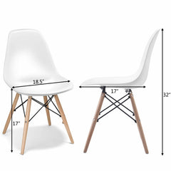 Set of 2 Mid Century Moulded Shell Dining Chairs, White with Beech Wood Eiffel Style Legs
