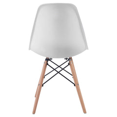 Set of 2 Mid Century Moulded Shell Dining Chairs, White with Beech Wood Eiffel Style Legs