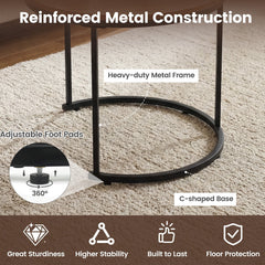 Set of 2 Round Nesting Coffee Tables, Rustic Brown Stacking Side Tables with Steel Frames